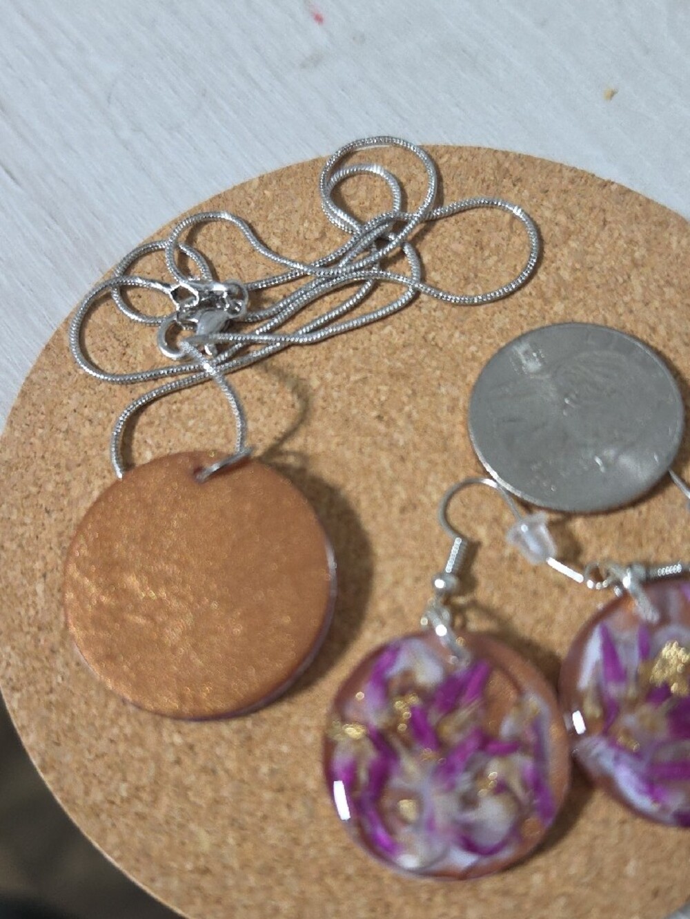 Handmade Purple Flower Resin Necklace & Earring Set - Picture 3 of 3